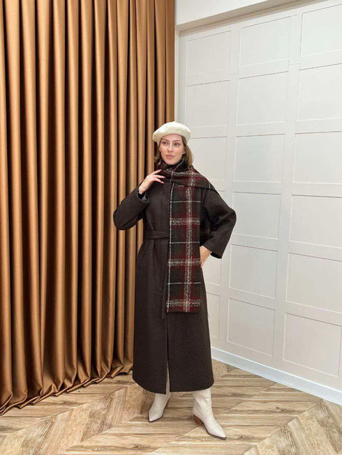 جكيت جوخ مع سكارف - بني